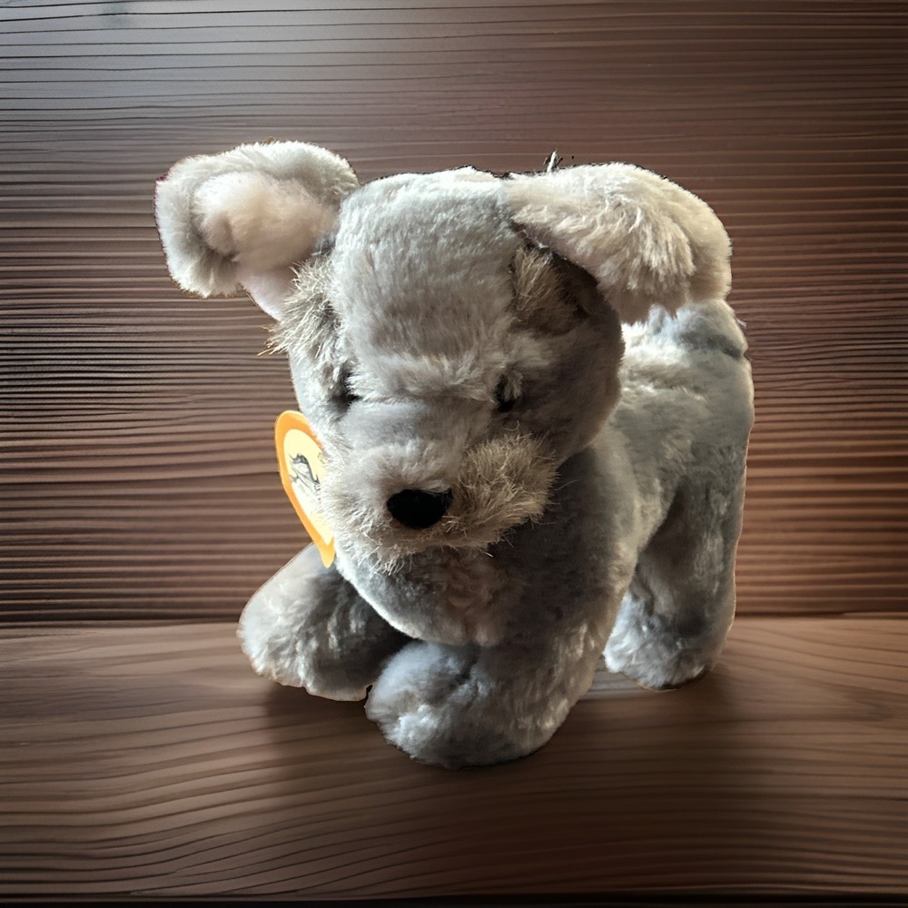 Vintage Jerry Elsner Plush Stuffed Animal Schnauzer Dog Puppy Gray White Shatsy